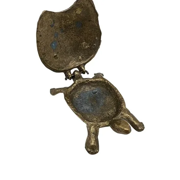 Vintage Brass Turtle Trinket Box Colorful Enamel Mosaic Shell Cottagecore Boho - Picture 6 of 12